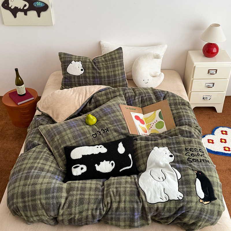 高档牛奶绒四件套加厚保暖