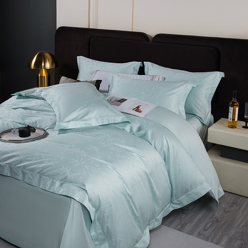 高档100S长绒棉提花四件套全棉亲肤裸睡床单被套轻奢美式床上用品