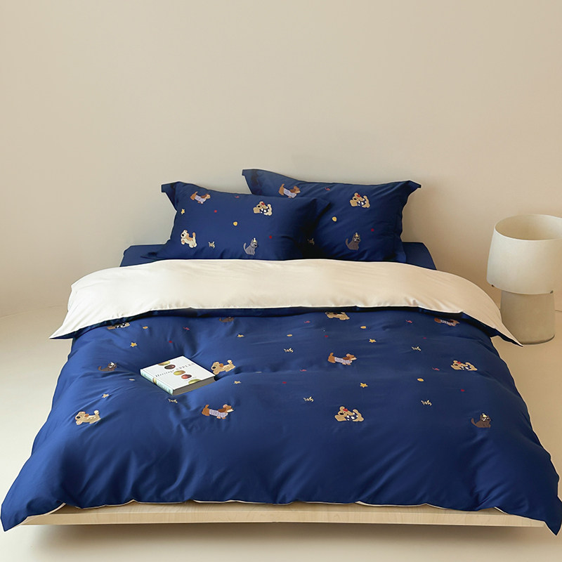 高档100S长绒棉四件套青年全棉裸睡单被套亲肤纯棉轻奢风床上用品