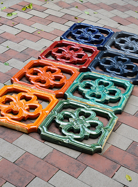 葵花琉璃陶瓷花窗古建窗花仿古别墅小院围墙公园祠堂黄色绿色现货