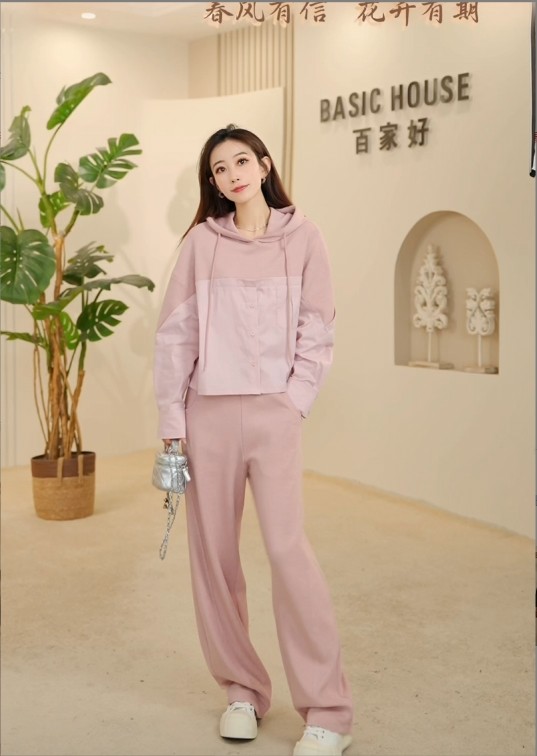 Basic House/百家好运动休闲设计师套头拼接连帽套装B0183B53972