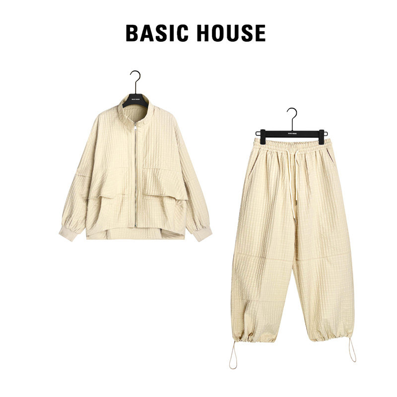 Basic House/百家好2024新款设计师休闲百搭气质工装外套长裤套装