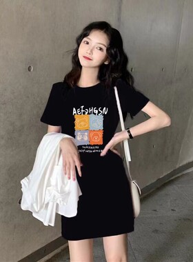 纯棉T恤连衣裙女短袖中长款裙子
