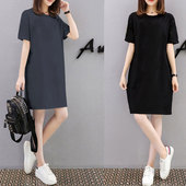 t恤裙子韩版 修身 大码 纯棉短袖 简约ins时尚 中长款 连衣裙女显瘦夏季