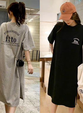 新款睡裙黑色连衣裙子女士夏季韩版t恤裙显瘦宽松家居服睡衣长裙