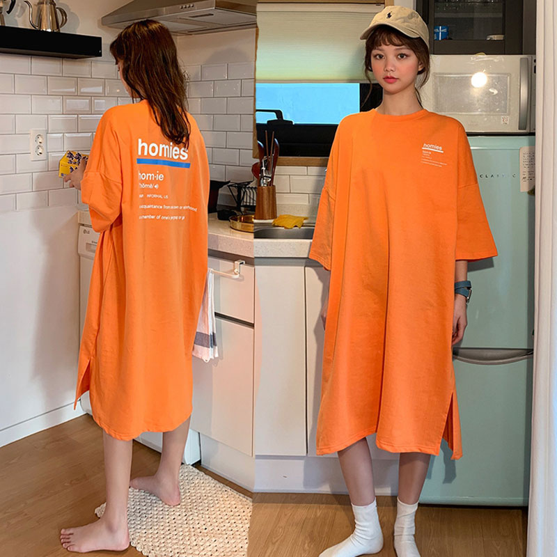 睡裙短袖夏季连衣裙女中长款过膝