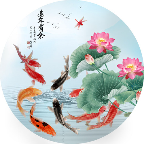 玄关新中式定制圆形画自粘贴画