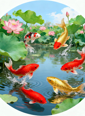 厨房荷花净秽鲤鱼卫生间装饰画厕所玄关画九鱼莲花墙画自粘贴画