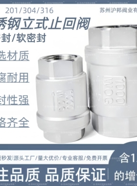 304不锈钢立式止回阀H12单向止逆阀水泵弹簧真空水管软密封1寸2寸