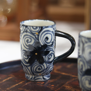 小早器物商店 日本进口手绘复古青花陶瓷咖啡杯家用日式茶杯水杯