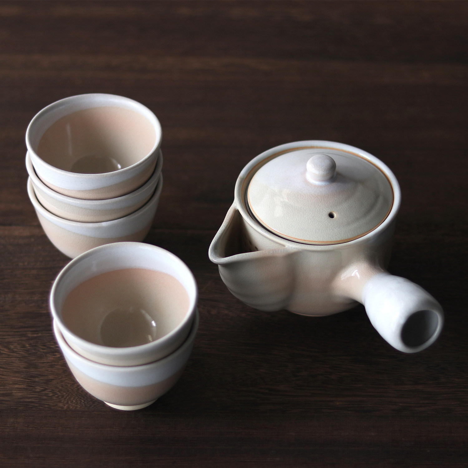 日本萩烧侧把急须茶壶