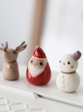 日本明山窑圣诞老人雪人摆件