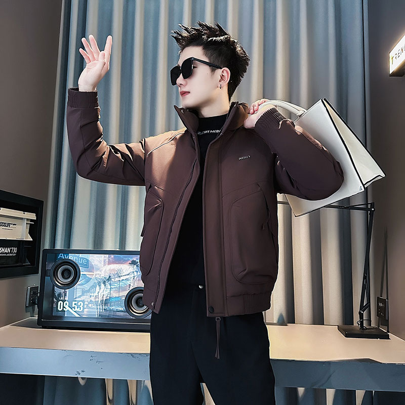 F209-P138控178社会小伙立领棉衣外套潮流修身棉服男咖1,男装棉衣,电商A346