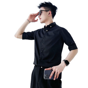 C251-P58 控89 夏季男时尚短袖衬衫潮流男小伙衬衣 白2图片