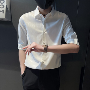C217-P58 控78 夏季男时尚短袖衬衫潮流男小伙衬衣 白1图片