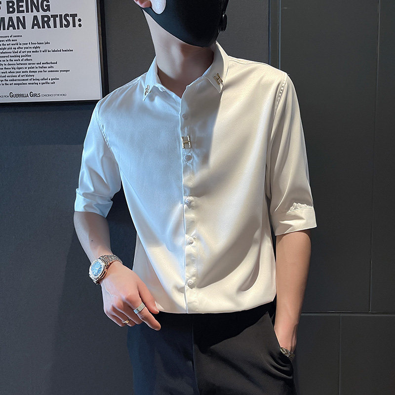 C210-P58控78夏季男时尚短袖衬衫潮流男小伙衬衣黑1,男装T恤,电商A346