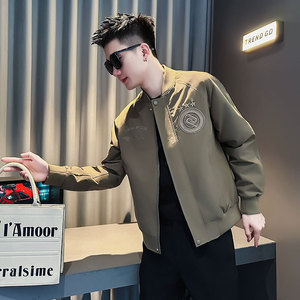 J239-P98控138 秋装新款社会小伙店主风潮男夹克外套 军绿1图片
