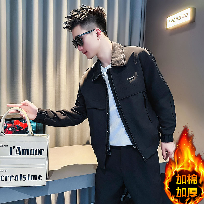 J235R-P118控158秋装新款社会小伙店主风潮男加棉夹克外套黑1，男装夹克，电商A346