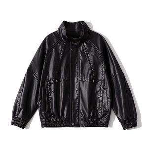 J262-P128控168 秋冬新款社会小伙店主风潮男夹克皮衣外套 黑1图片