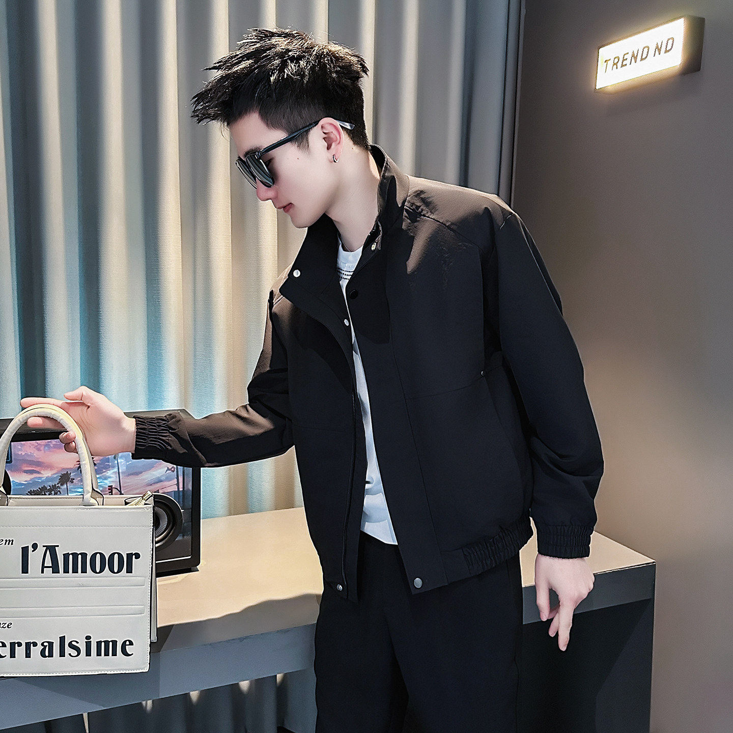 J267-P98控145春装新款社会小伙店主风潮男夹克外套黑1，男装夹克，电商A346