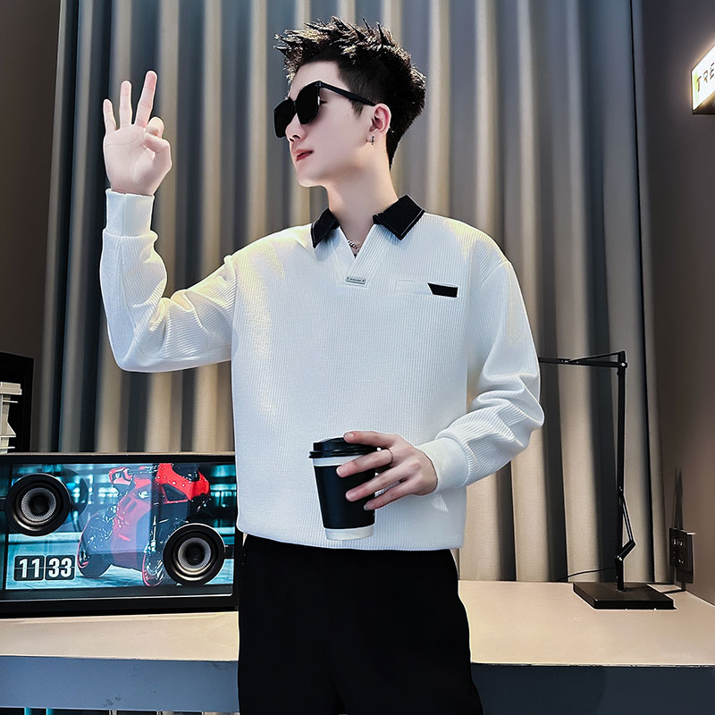 W216-P68控98秋季社会小伙翻领卫衣男店主风卫衣白,男装卫衣,电商A346