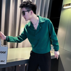 W203-P58 控78 秋季社会小伙翻领卫衣男店主风卫衣 绿1图片