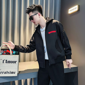 J234-P108控148 秋装新款社会小伙店主风潮男夹克外套 酒红2图片