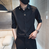 C210-P58控78夏季男时尚短袖衬衫潮流男小伙衬衣黑1，男装T恤，电商A346