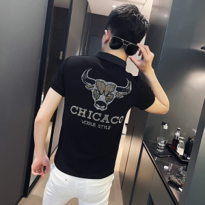 P145-P45控65社会小伙夏季修身短袖polo衫男翻领t恤潮黑1