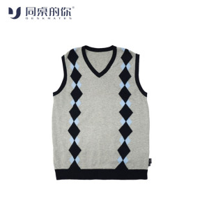 灰色藏青蓝菱形格毛衣背心SLMYB 学院款 0015 自营推荐
