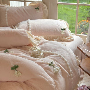 铃兰少女︱法式 兔兔绒四件套保暖加厚牛奶绒花边被套床单 浪漫冬季