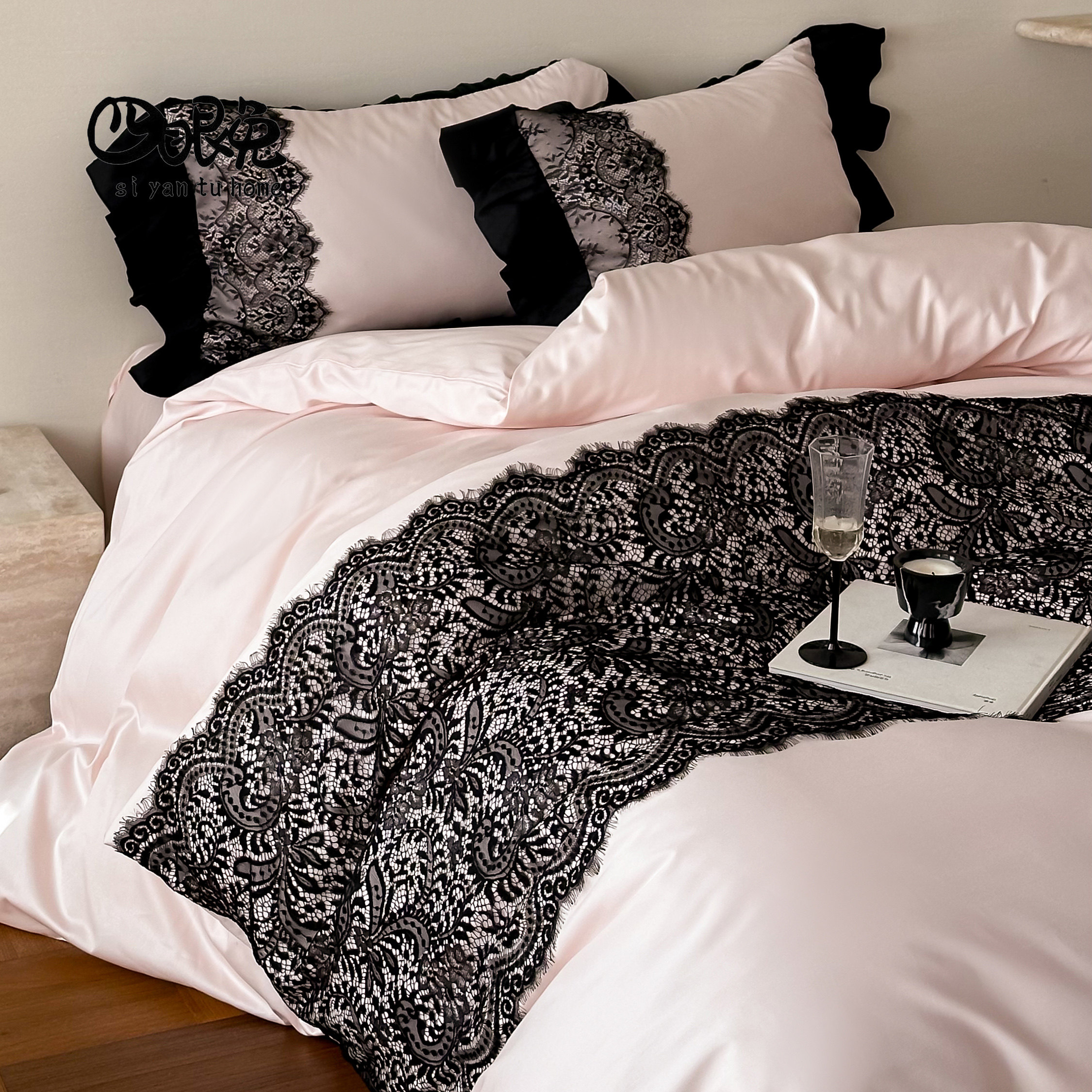 玫瑰骑士︱法式浪漫重工蕾丝全棉长绒棉四件套纯棉贡缎被套床品笠