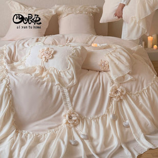 浪漫藏匿︱法式 牛奶绒四件套加厚保暖床品裙 公主少女立体花朵冬季
