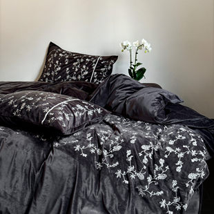 暗香疏影︱复古藤蔓刺绣冬季 丝绒四件套保暖细腻短绒柔软被套床单