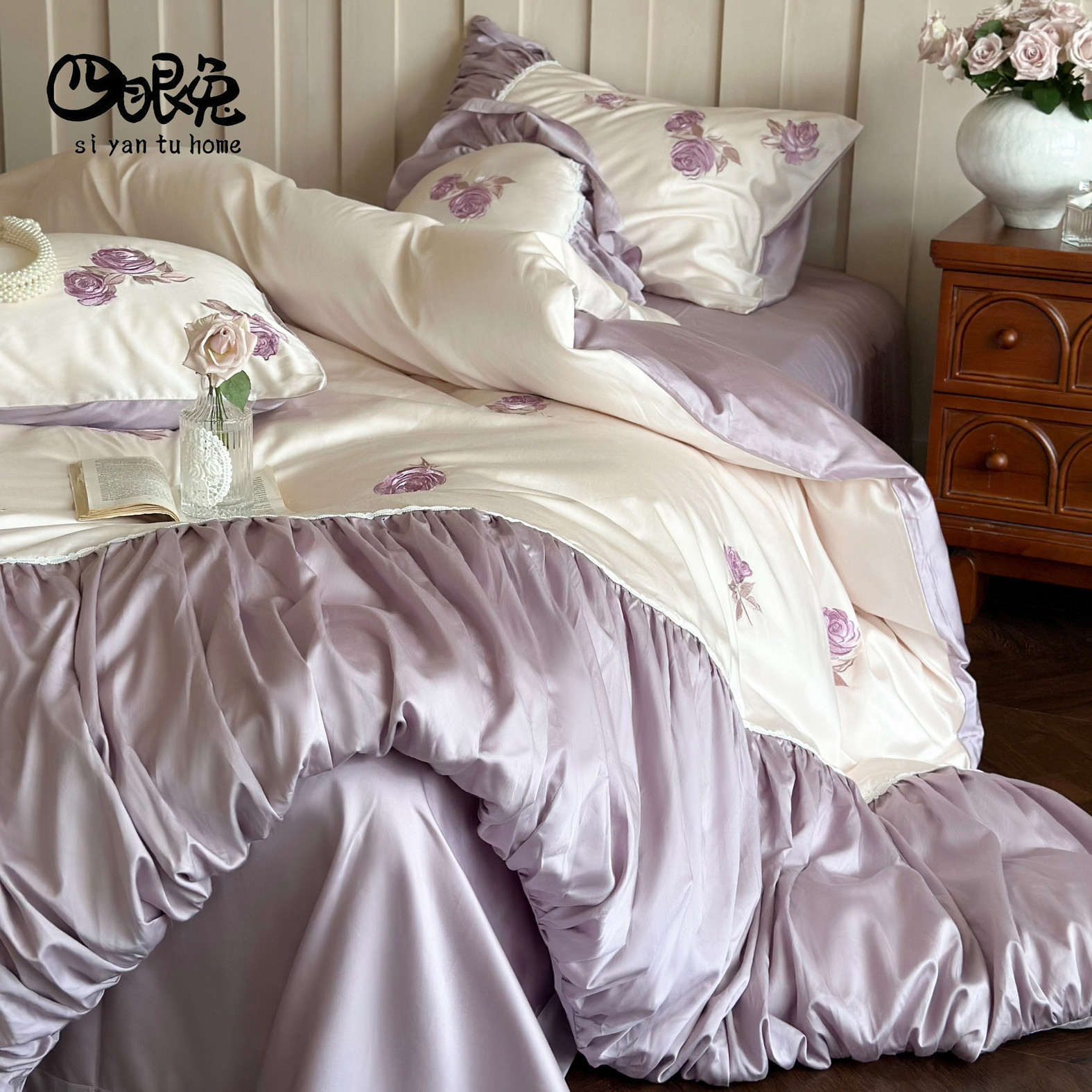 沐紫阑夜︱法式天丝棉刺绣四件套
