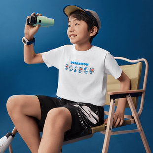 Skechers儿童中性夏款哆啦A梦舒适亲肤针织短袖衫L325K070