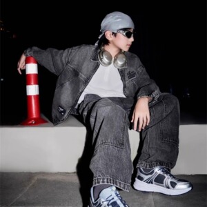 Skechers斯凯奇儿童燃动街头系列宽松复古童装牛仔长裤L425K110