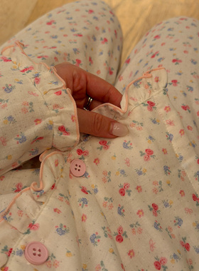 nini自制小碎花印花纯棉棉纱睡衣睡裤套装家居服