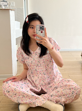 nini自制双层天丝史努比印花夏季睡衣女泡泡短袖纯棉可外穿居家服