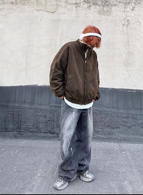 Rural man 美拉德立领羊羔绒棉服男冬季潮牌宽松情侣加厚保暖棉袄