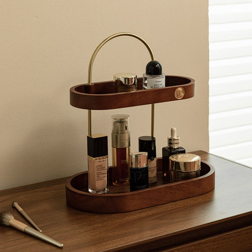 实木玄关化妆品收纳盒桌面梳妆台置物架香水口红高级护肤品首饰盒