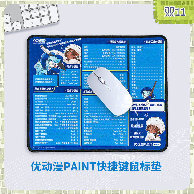 【优动漫官方】PAINT快捷键鼠标垫 防滑加厚锁边 CSP软件画师专用
