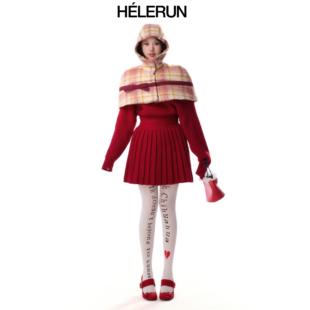 HELERUN新年前奏 81%羊毛原创蝴蝶结斗篷毛呢女外套秋冬上衣