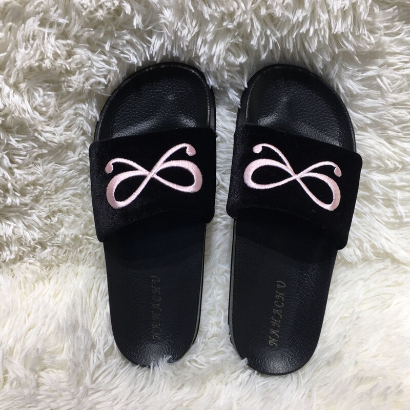 nahachu韩国绒电绣蝴蝶结高贵黑室内外穿拖鞋 时尚百搭