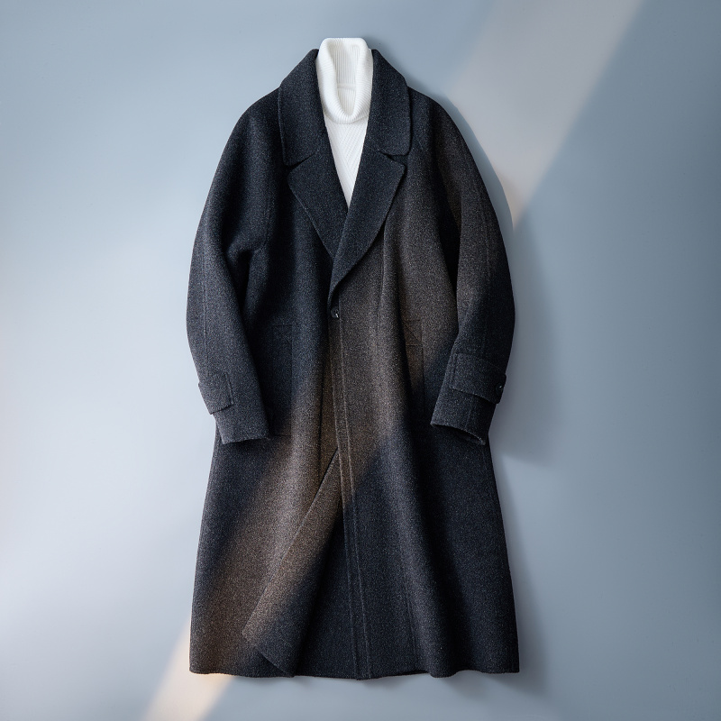 秋冬新款西装领双面羊毛大衣男中长款过膝休闲基础款呢子外套风衣