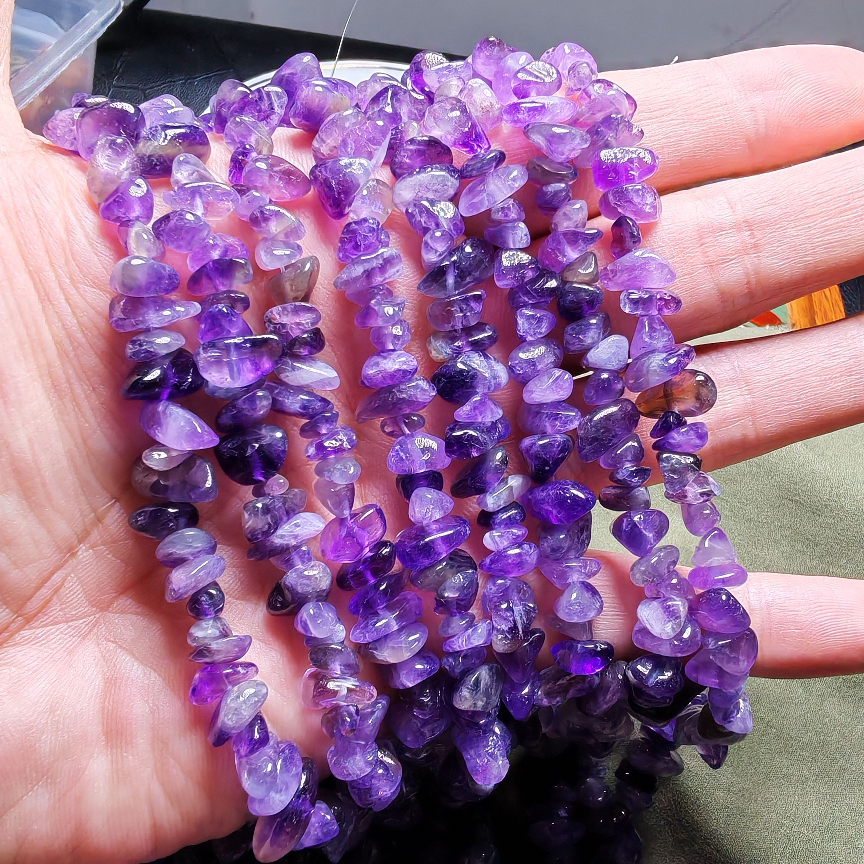 色差不规则天然水晶紫晶有孔碎石diy饰品配件散珠半成品珠子长串