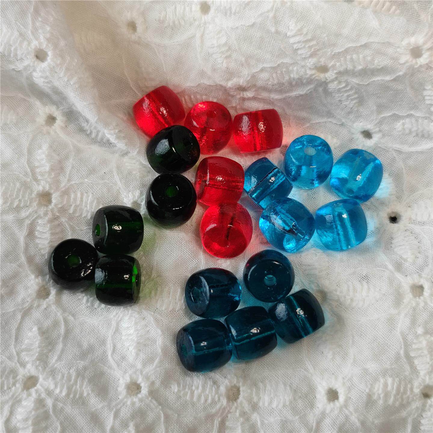 文玩古珠尼泊尔回流老气包浆蓝色红色琉璃老型冰透珠子10*8mm左右图片