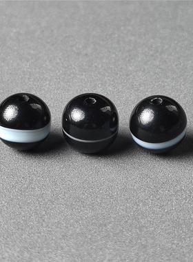 天然黑色一线药师老型圆珠桶珠玛瑙配饰散珠子单珠手串多宝配珠