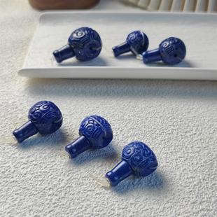 天然青金石藏式雕刻回纹三通手链散珠配件菩提佛珠手串隔珠配饰