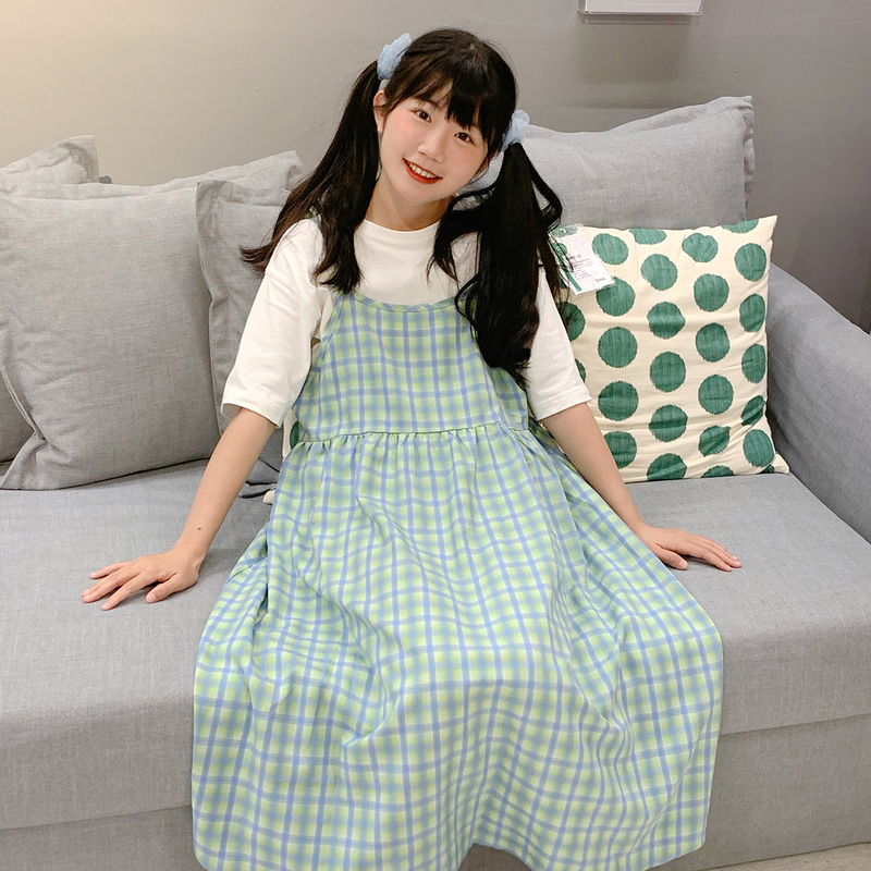 #French first love little Plaid suspender dress